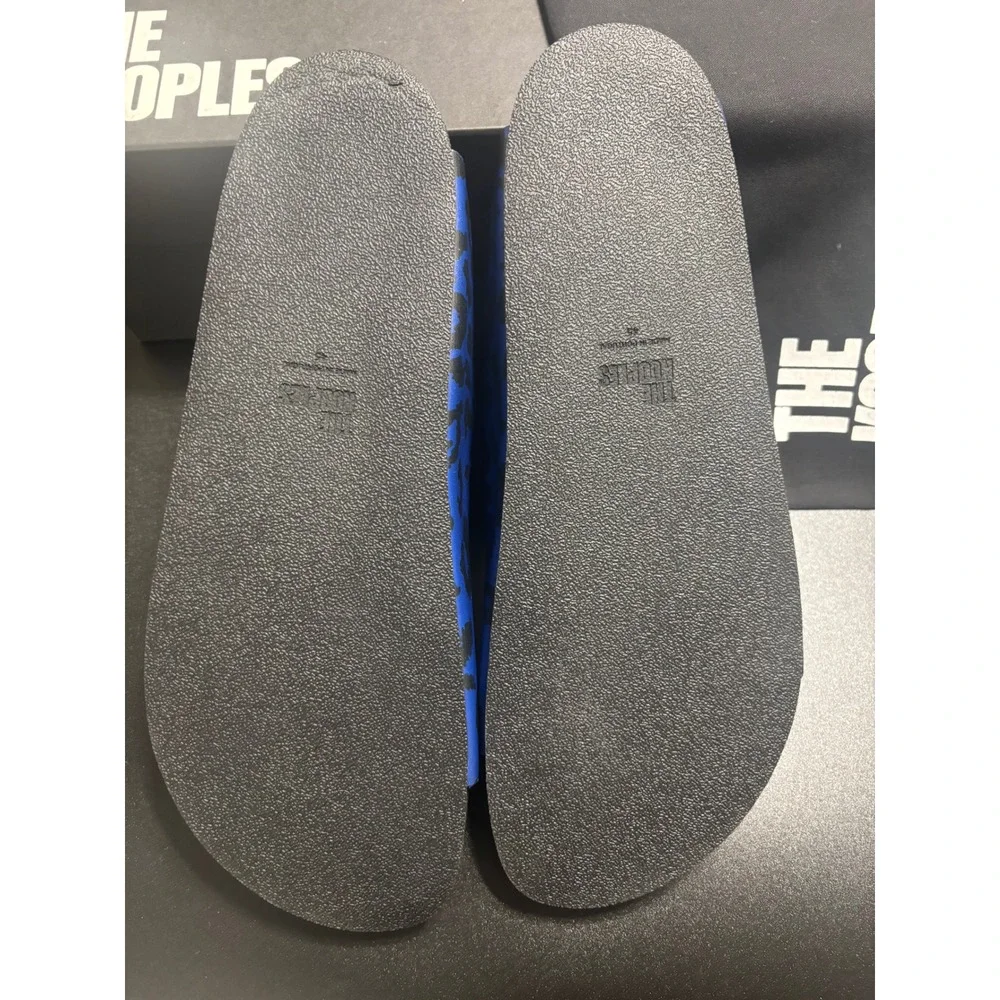 The Kooples NEW Leopard Print Slides Sandals Buckle Accents Blue Black FR 45/U11